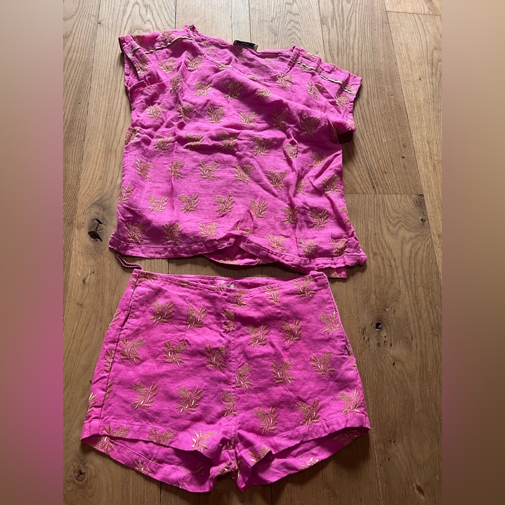 Harris Cotton Pink Linen Short Set